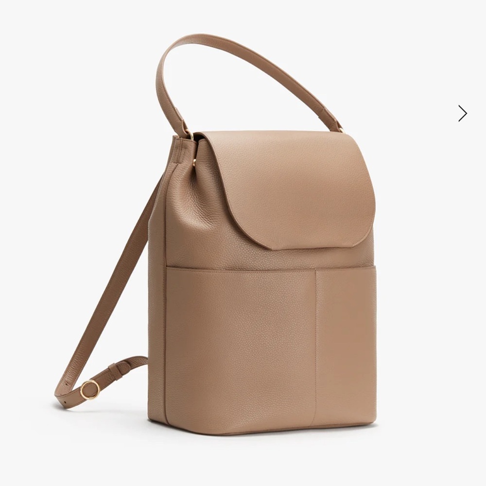 Cuyana Large Leather Backpack, Pebbled Leather, Caramel